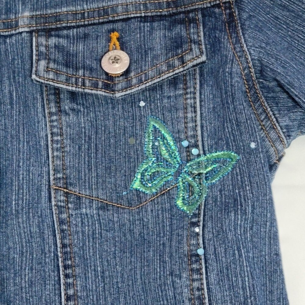 Arizona Jean Co. Juniors/Girls Medium Jean Jacket. Embroidered Butterflies. - Picture 5 of 9